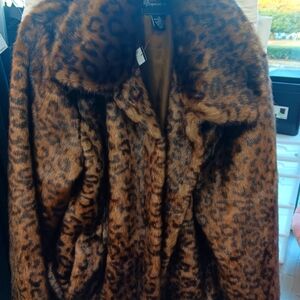 Luxe Especually Yours Leopard Print Faux Fur Coat Jacket Size Large L